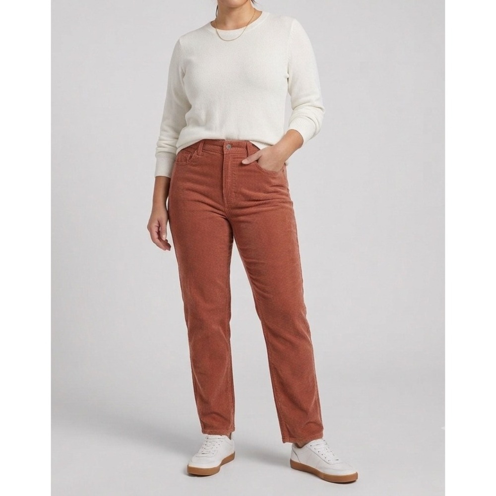 AMERICAN EAGLE Mom Straight Corduroy Jeans Womens 12 Long Rust High Rise Casual